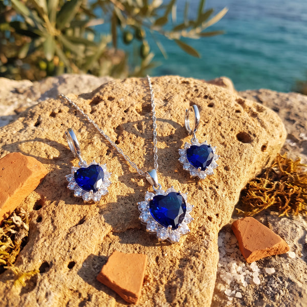 Conjunto Océano · Collar y Pendientes de Corazón Azul