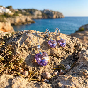 Conjunto Amatista · Collar y Pendientes de Corazón Violeta