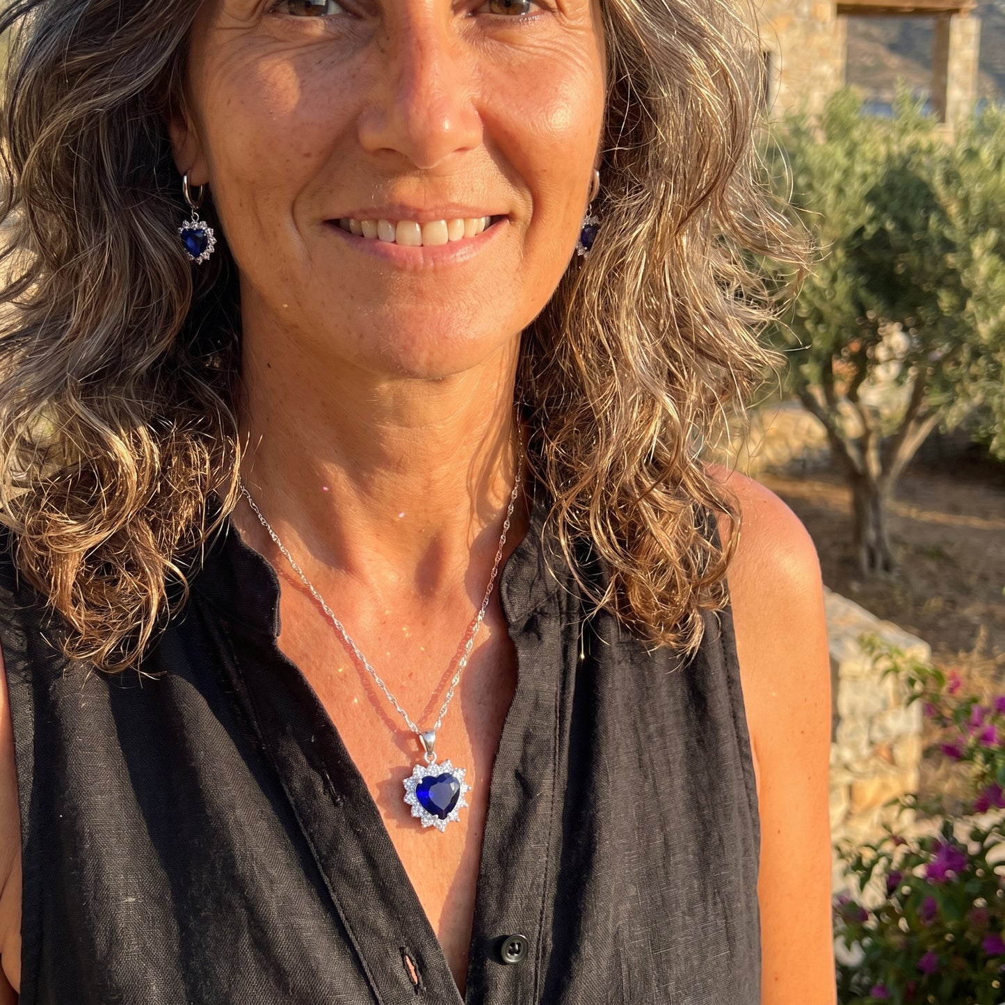 Conjunto Océano · Collar y Pendientes de Corazón Azul